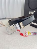 1:1  Montblanc Black Leather Belt with Silver Logo Buckle Needle Buckle 3.5cm